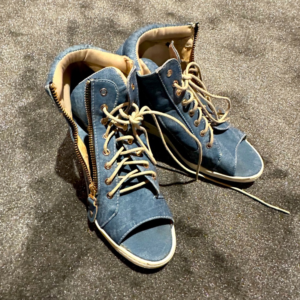 Sport denim wedge shoes